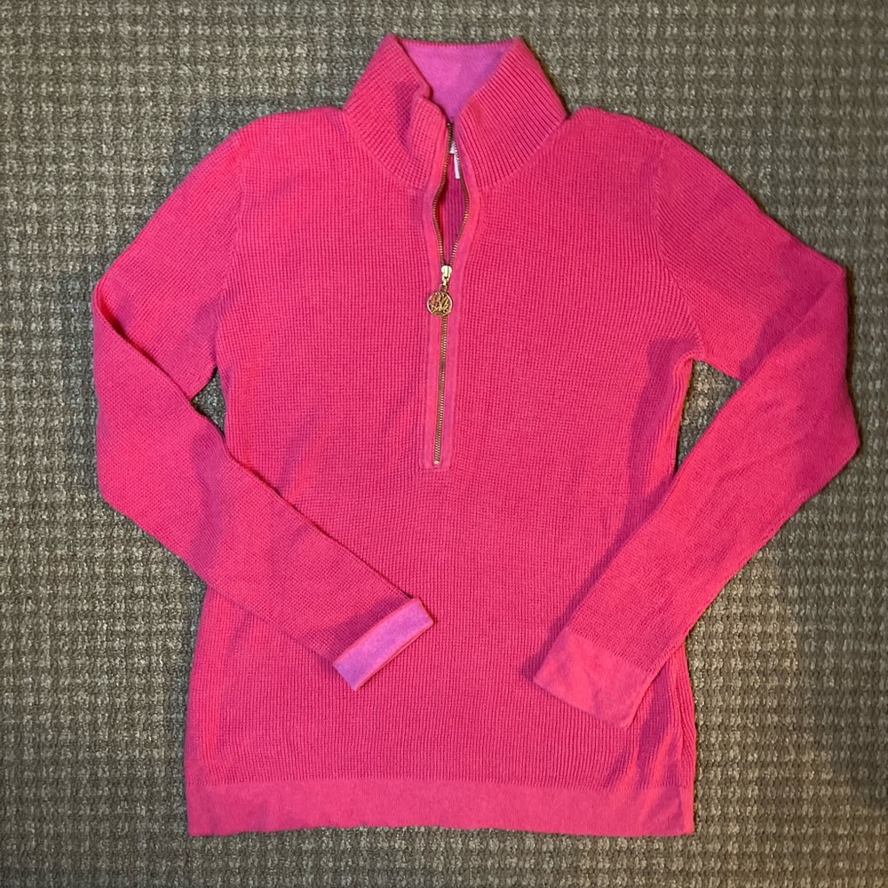 Lilly Pulitzer women’s pink woven 1/4 zip size S - Picture 2 of 8